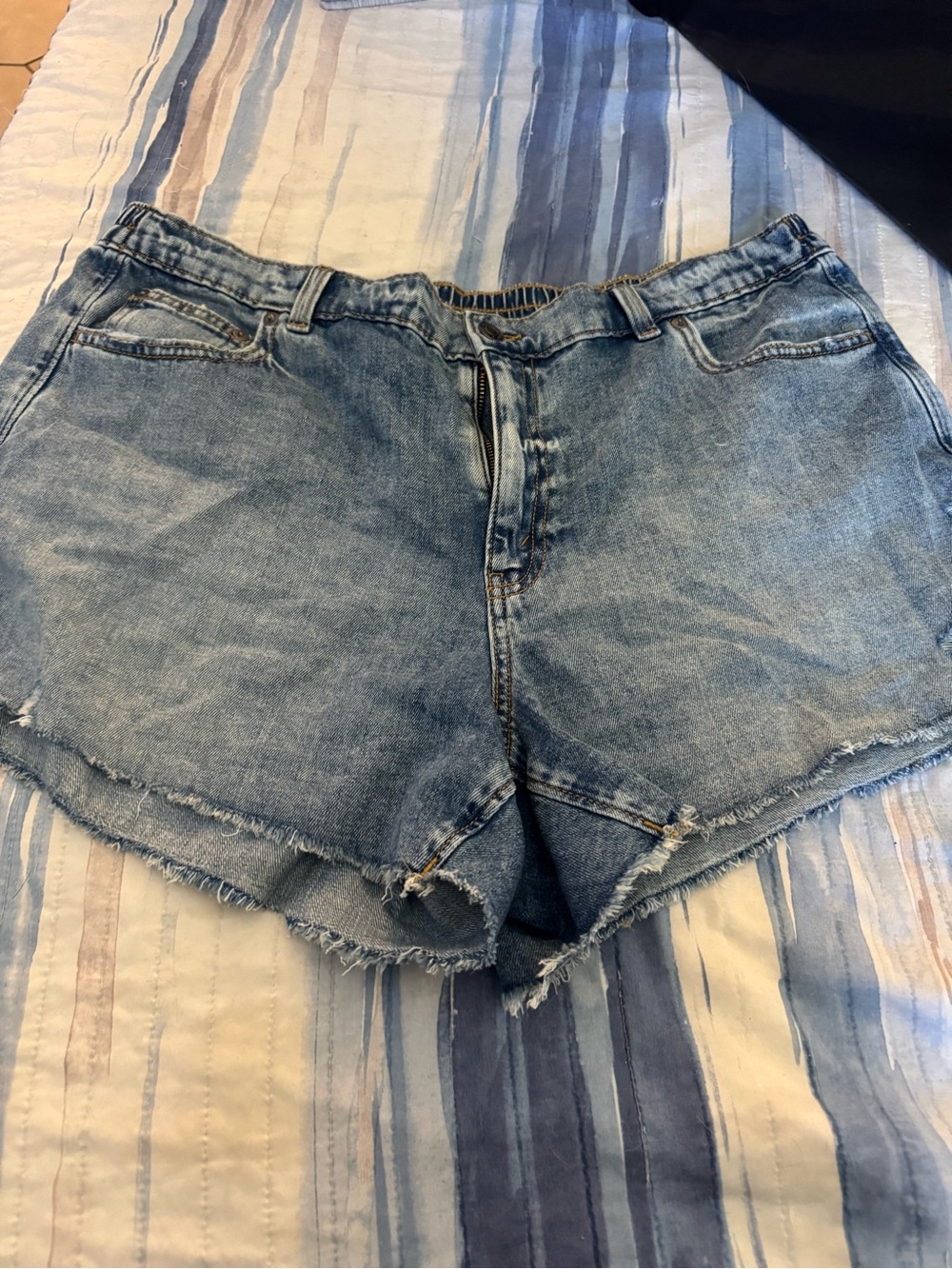 aerie Light Blue Frayed Hem Denim Shorts